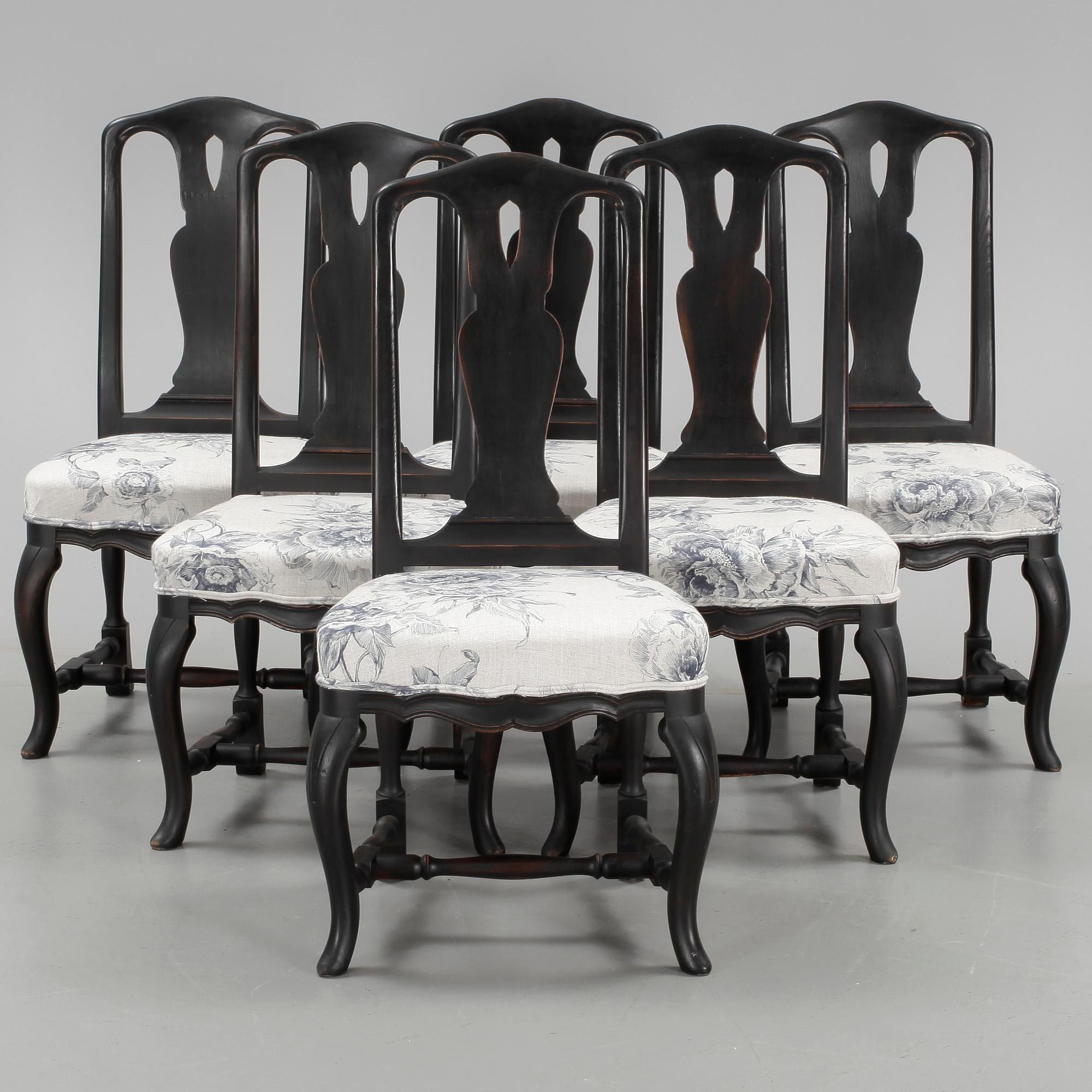 STOLAR, 6 st, senbarockstil, 1900-talets andra hälft.
