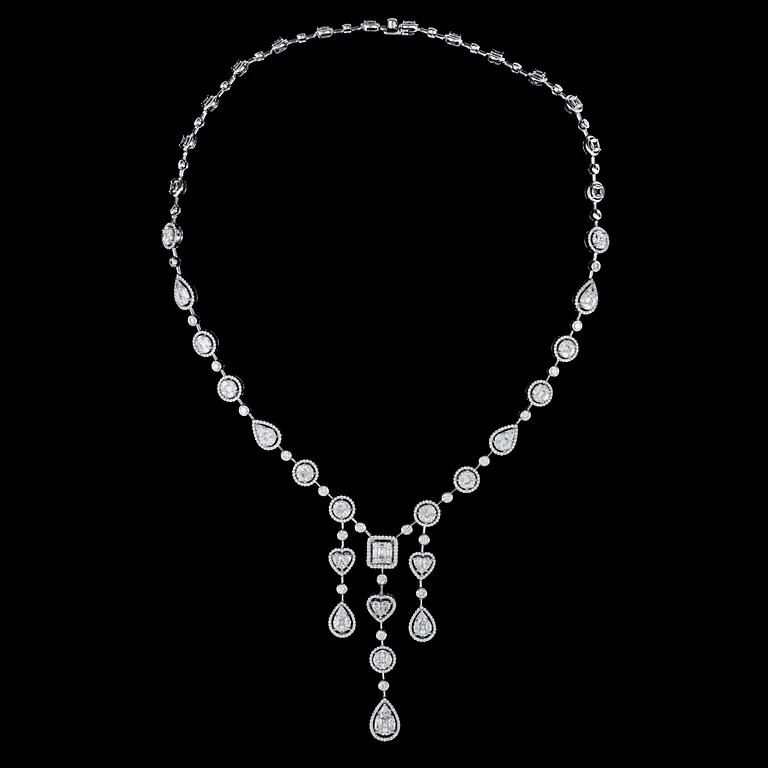 A brilliant cut diamond necklace, tot. 9.98 cts.