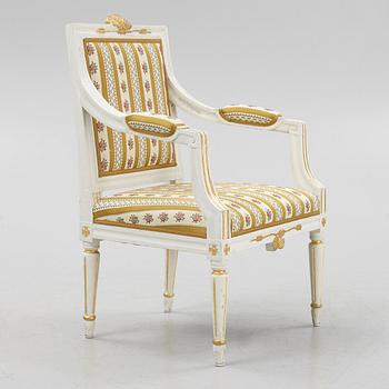 A Gustavian open armchair, late 18th century.