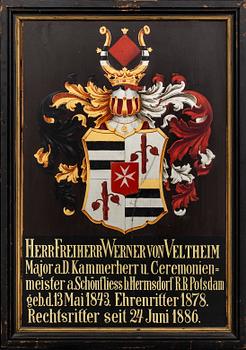 COAT OF ARMS, for Herr Freiherr Werner von Veltheim, 1886.