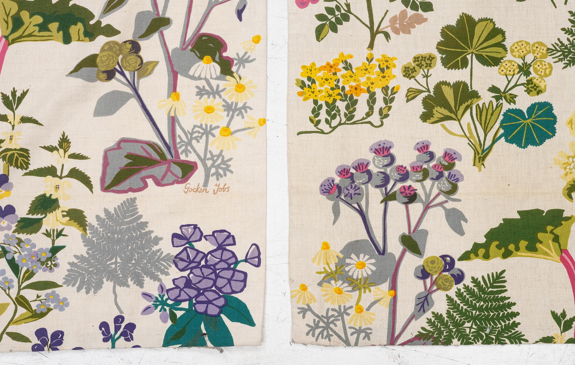 Gocken Jobs, Curtain panels, a pair, "Rhubarb", Jobs Handprint.