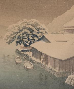 Kawase Bunjiro Hasui, Evening Snow at Ishinomaki (Ishinomaki no bosetsu).