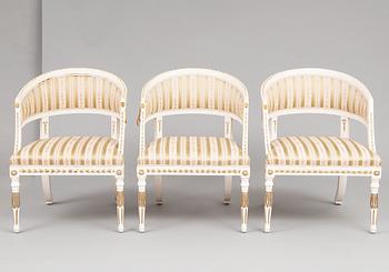 A SET OF THREE ARMCHAIRS.