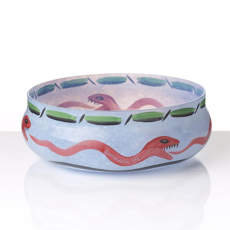 Ulrica Hydman-Vallien, a painted glass bowl, Kosta Boda, Sweden.