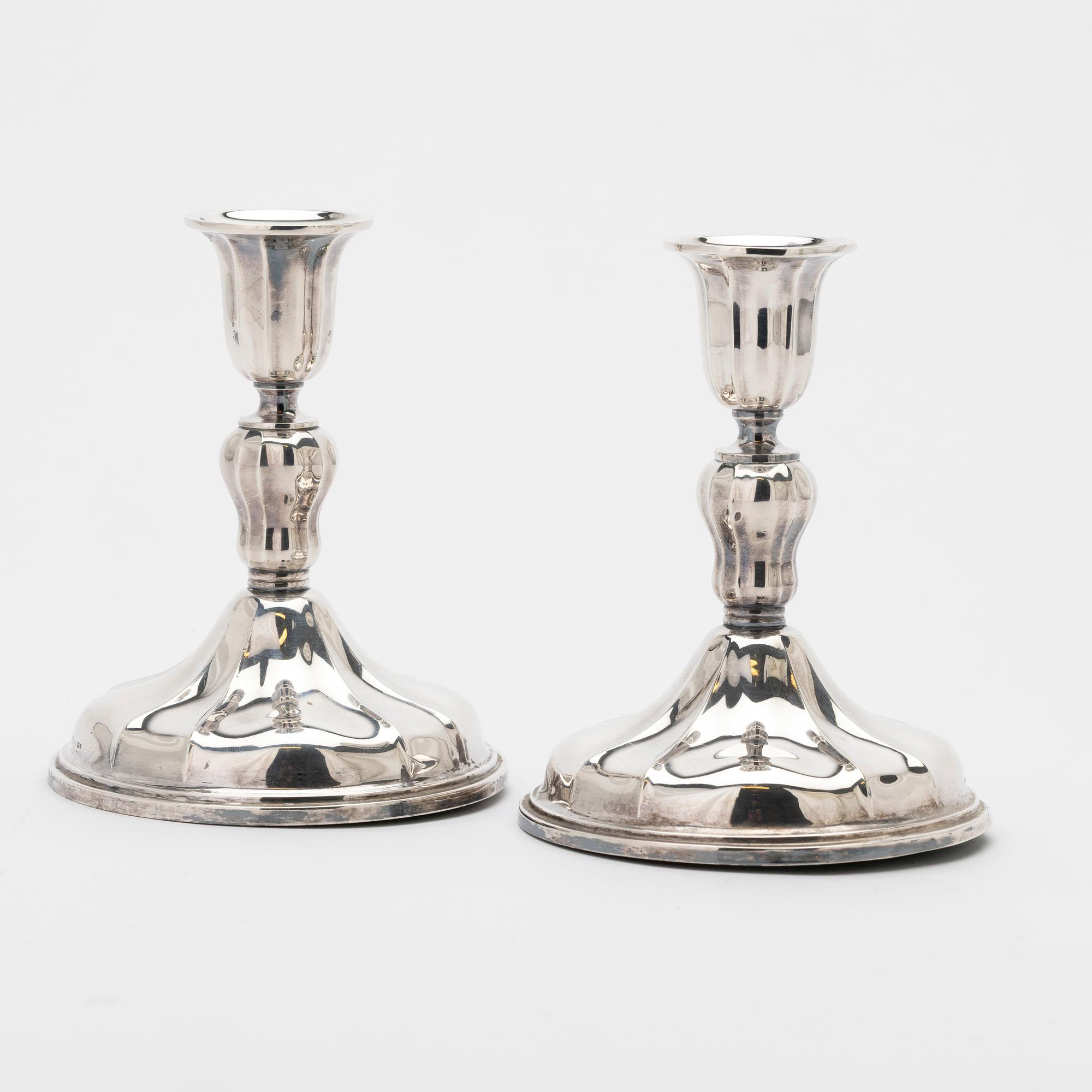 Candlesticks, a pair, Baroque style, silver, 20th century.
