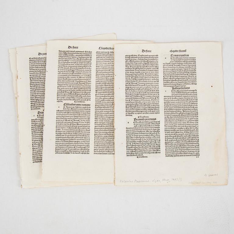 Blad ur schweiziska och tyska inkunabler samt tryckta blad, 1400-tal.