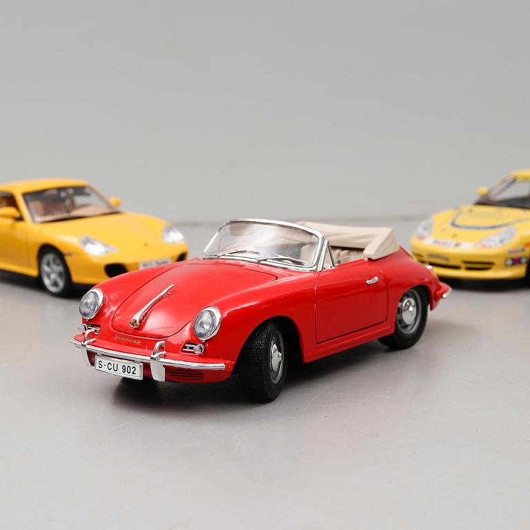 MODELLBILAR, 9 st, Porsche, 1900-talets senare del.