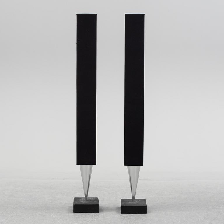 A pair of loudspeakers by Bang & Olufsen.