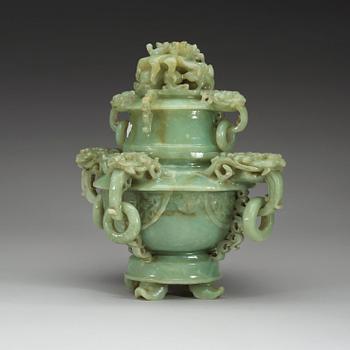 A nephrite censer with cover, China, 20th Century.