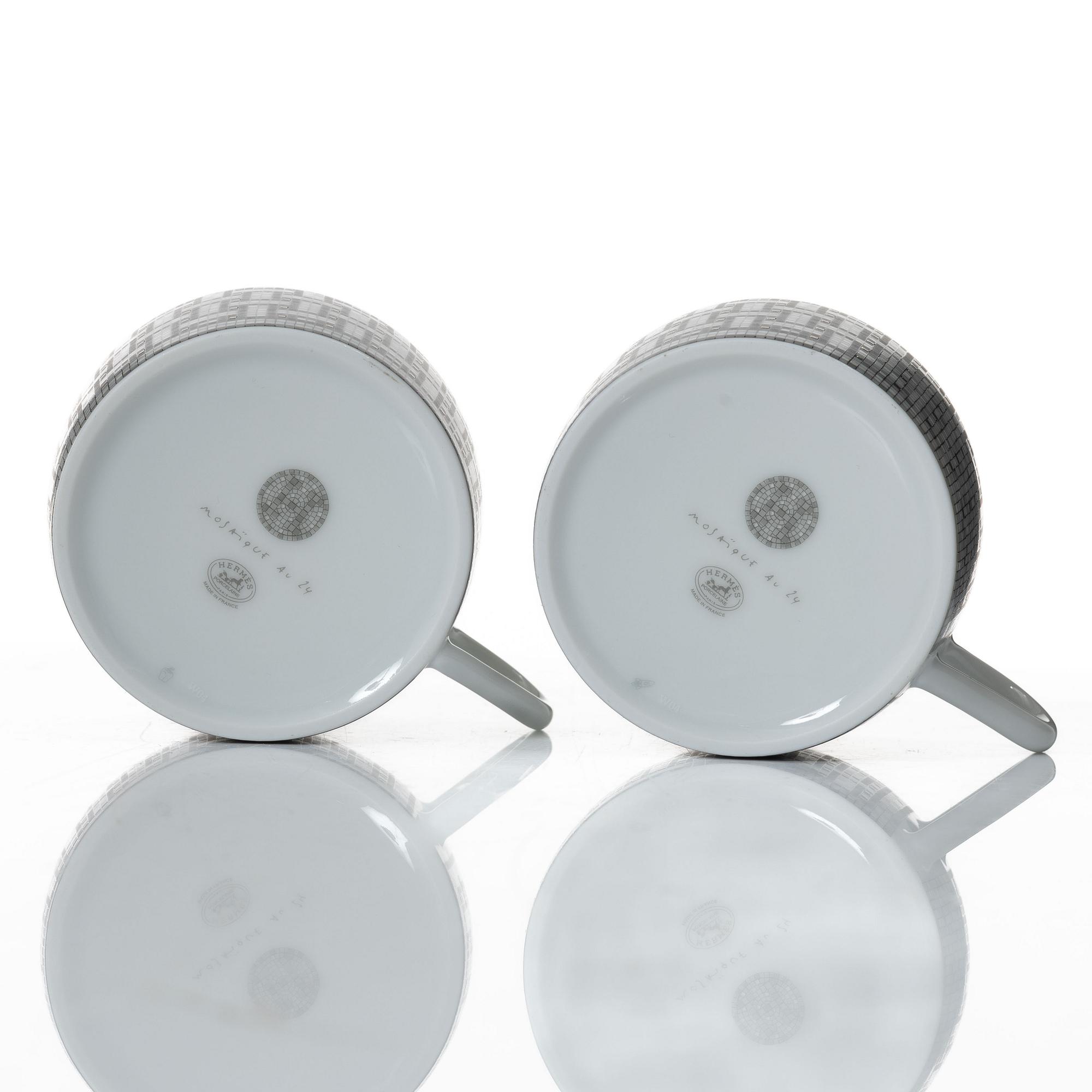 Hermès, cups with saucers, a pair, "Mosaique au 24".