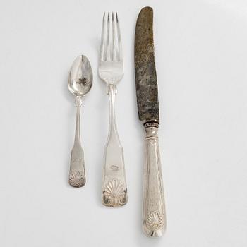 Shell motif silver cutlery, 45 pcs, majority from 1864-66, the rest from the 1925, Vaasa and Kokkola, Finland.