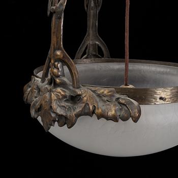 A bronze ceiling lamp, Jugend early 20th century.