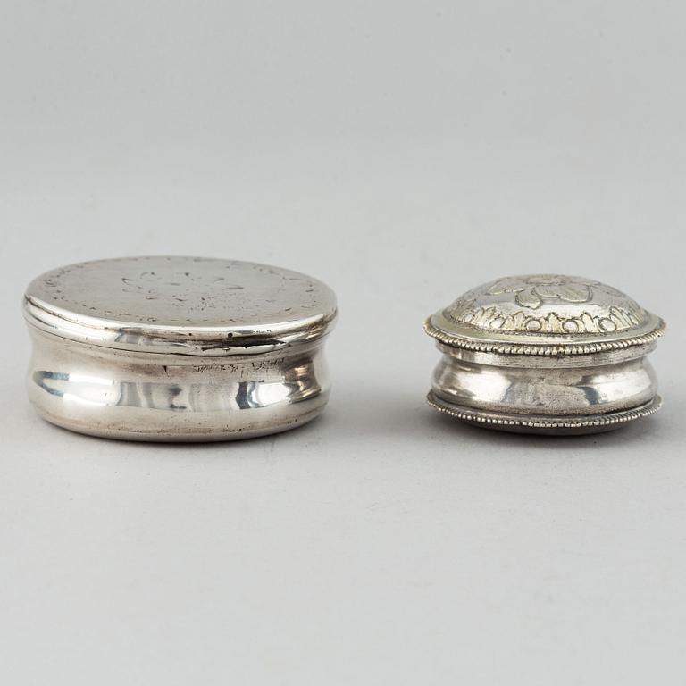 Two swedish silver boxes, 18-19th century.