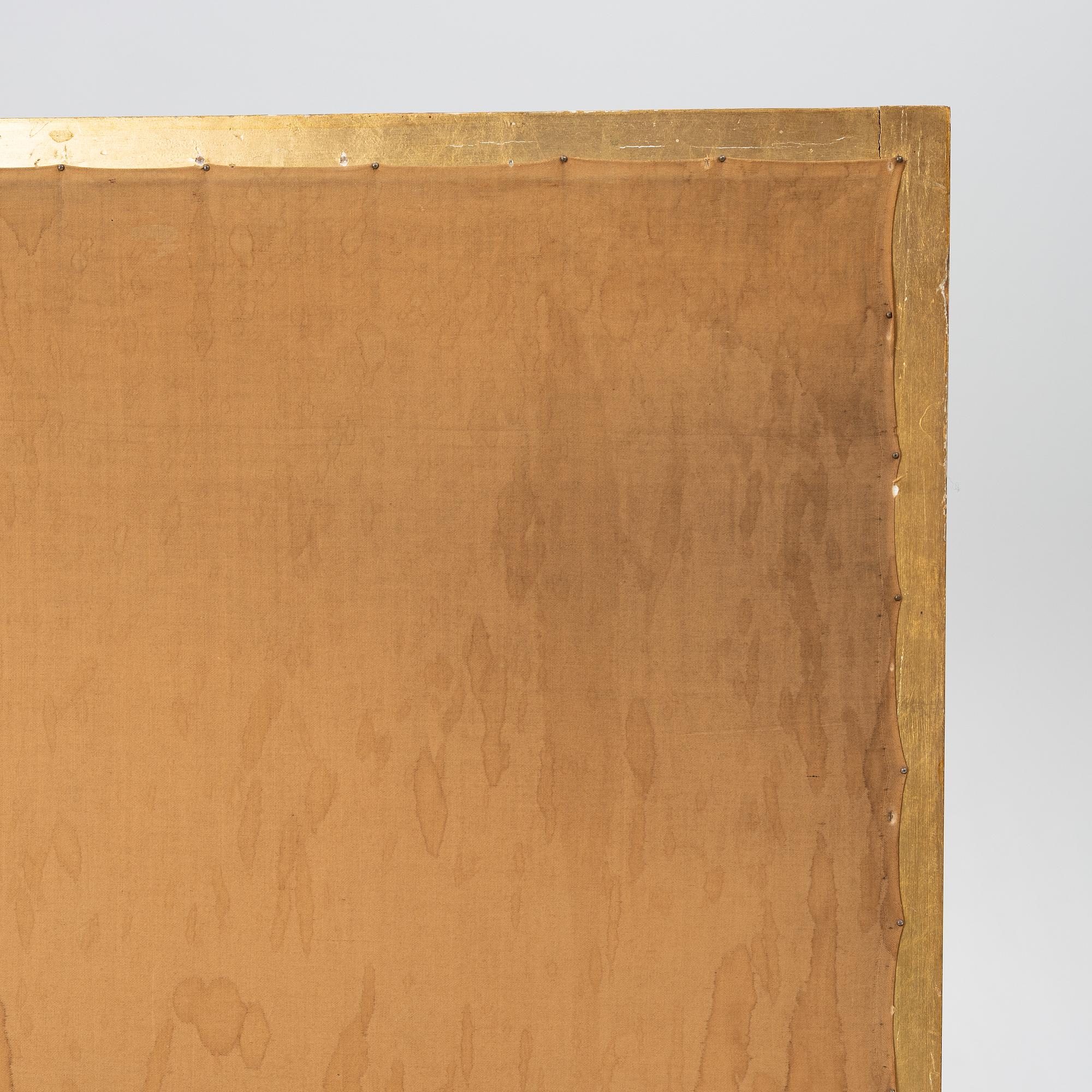 A Louis XVI style folding screen, circa 1900, with fabric from the 18th century.