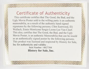 FILMAFFISCH, "The Good, the Bad and the Ugly, 5st egenhändiga signaturerbla Clint Eastwood.