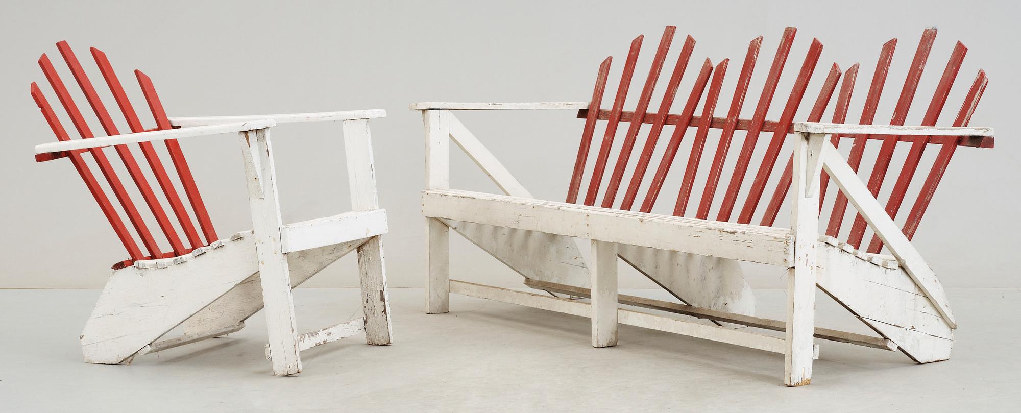 TRÄDGÅRDSSOFFA SAMT FÅTÖLJ. 1900-talets första del.