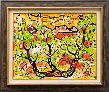 Uno Vallman, Landscape with trees in the foreground.