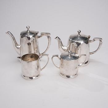 KAFFESERVIS, 4 delar, nysilver. 1900-talets mitt.