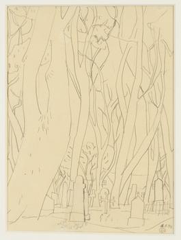 Lennart Rodhe, blyertsteckningar, 4 st, samramade, signerade och daterad -44.