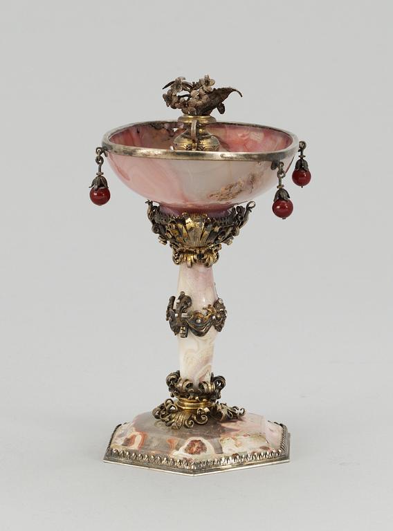 A Baroque-style agate and metal cup.