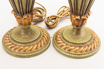 A pair of 20th century second half  wood table lamps from Paoletti, Firenze Italy.