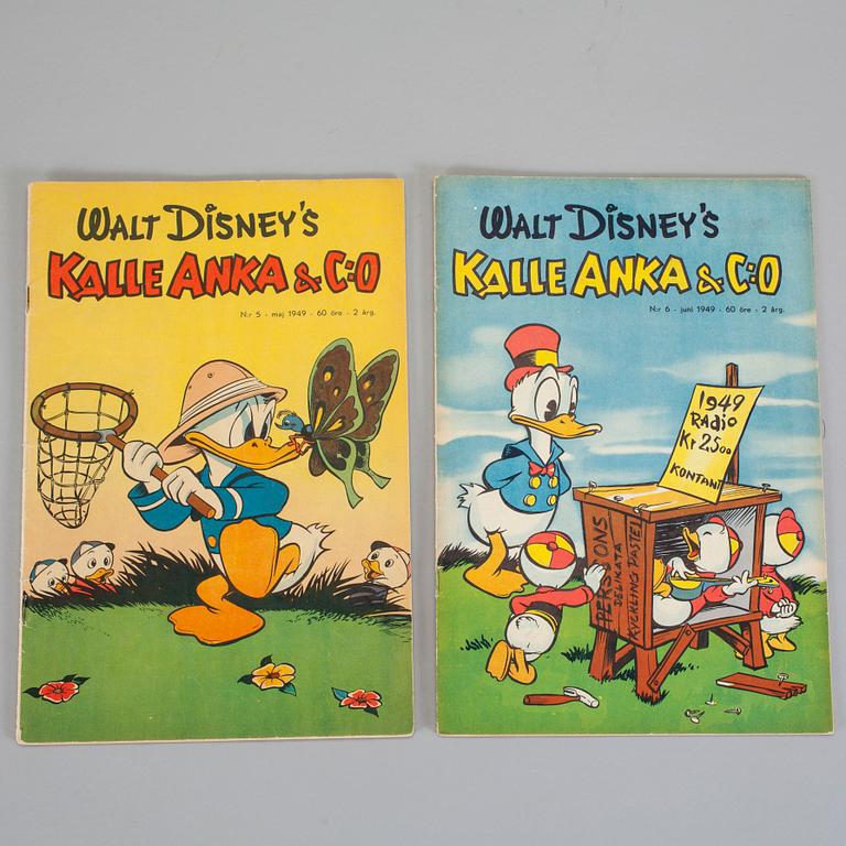 SERIETIDNINGAR, 2 stycken, KALLE ANKA & C:O, nr:5-6, 1949. FN-FN.