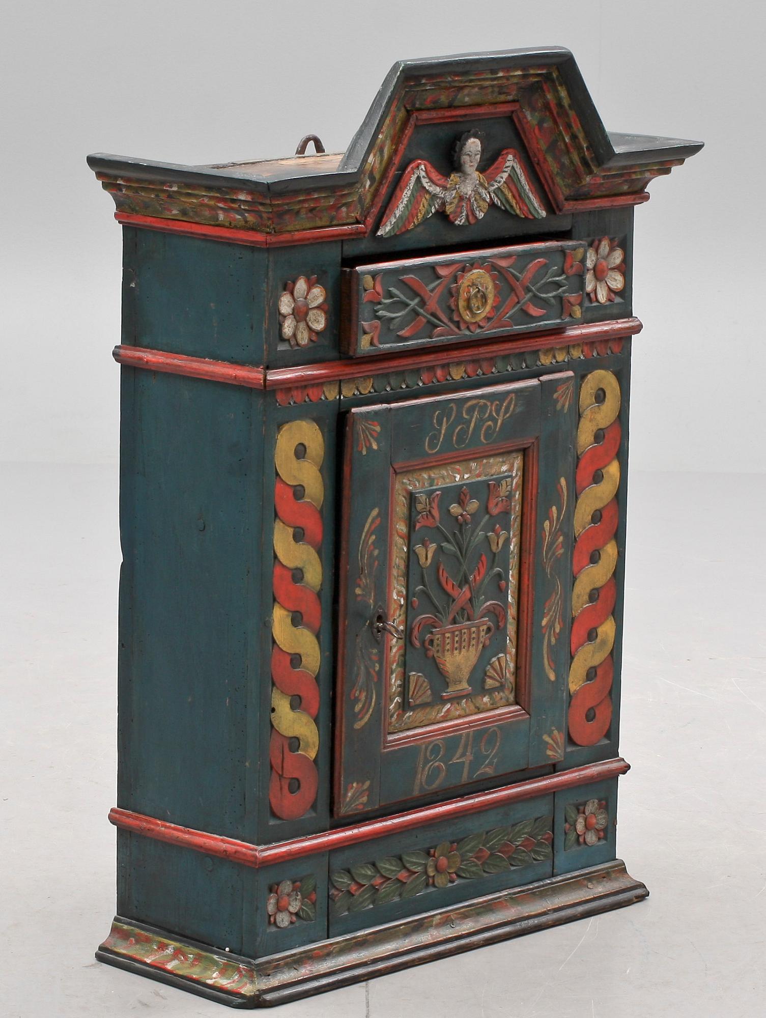 HÄNGSKÅP, sk Änglaskåp, allmoge. 1842.