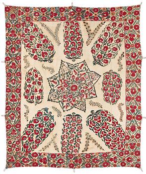 278. AN ANTIQUE NURATA SUZANI EMBROIDERY, ca 204 x 167,5 cm.