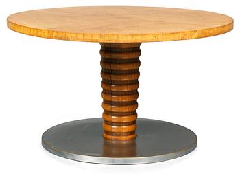 A Swedish elm and brass-lined pewter base table, 1930's.