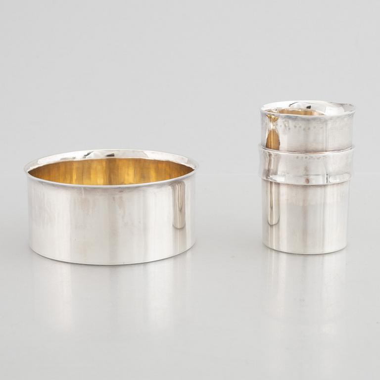 A set with a tray, sugar-bowl and a creamer, marks of Ove Bohlin, Stockholm, Sweden 1963.