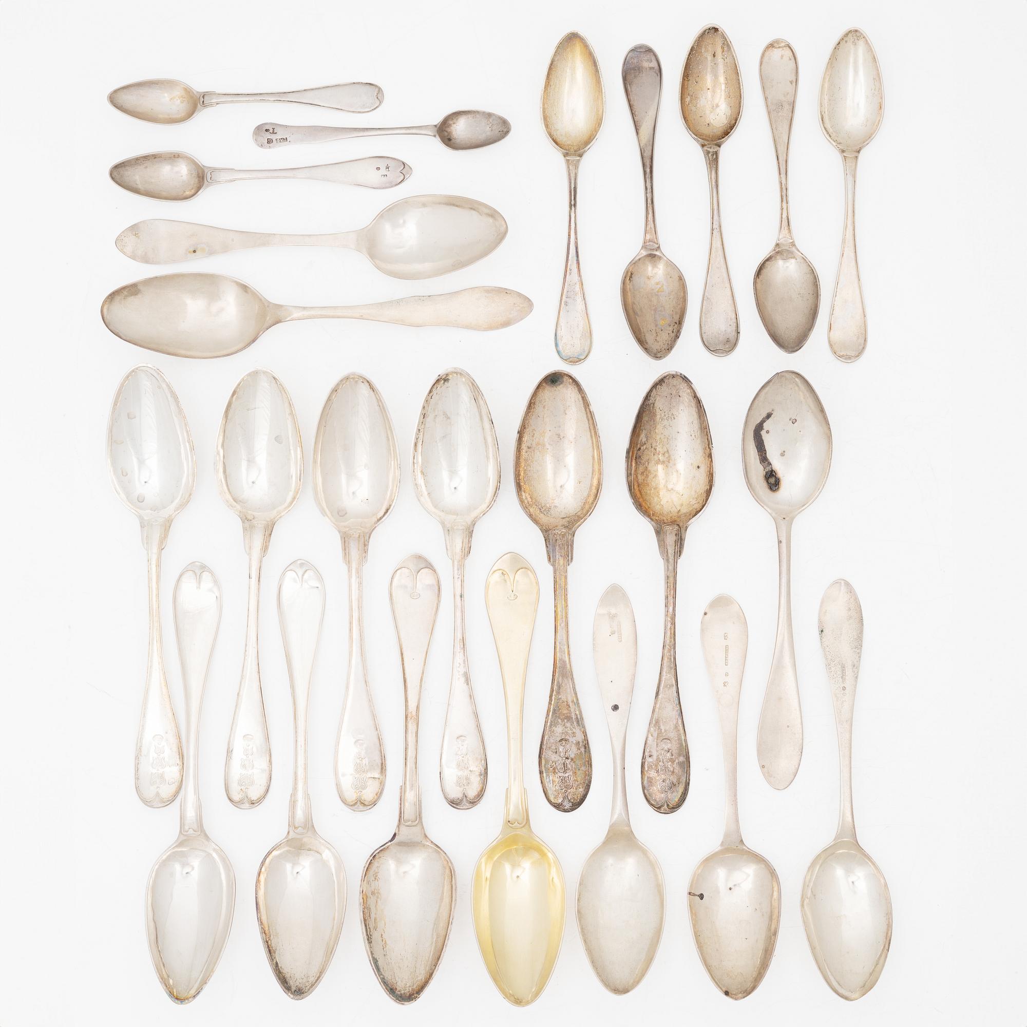 Spoons, 24 pieces, silver, Sweden, 18th–19th century.