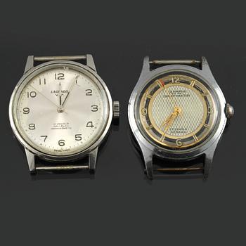 ARMBANDSUR, 2 st, stål, "V.M", Lagonda samt "sportmaster", Olympia, 1900-talets andra hälft.