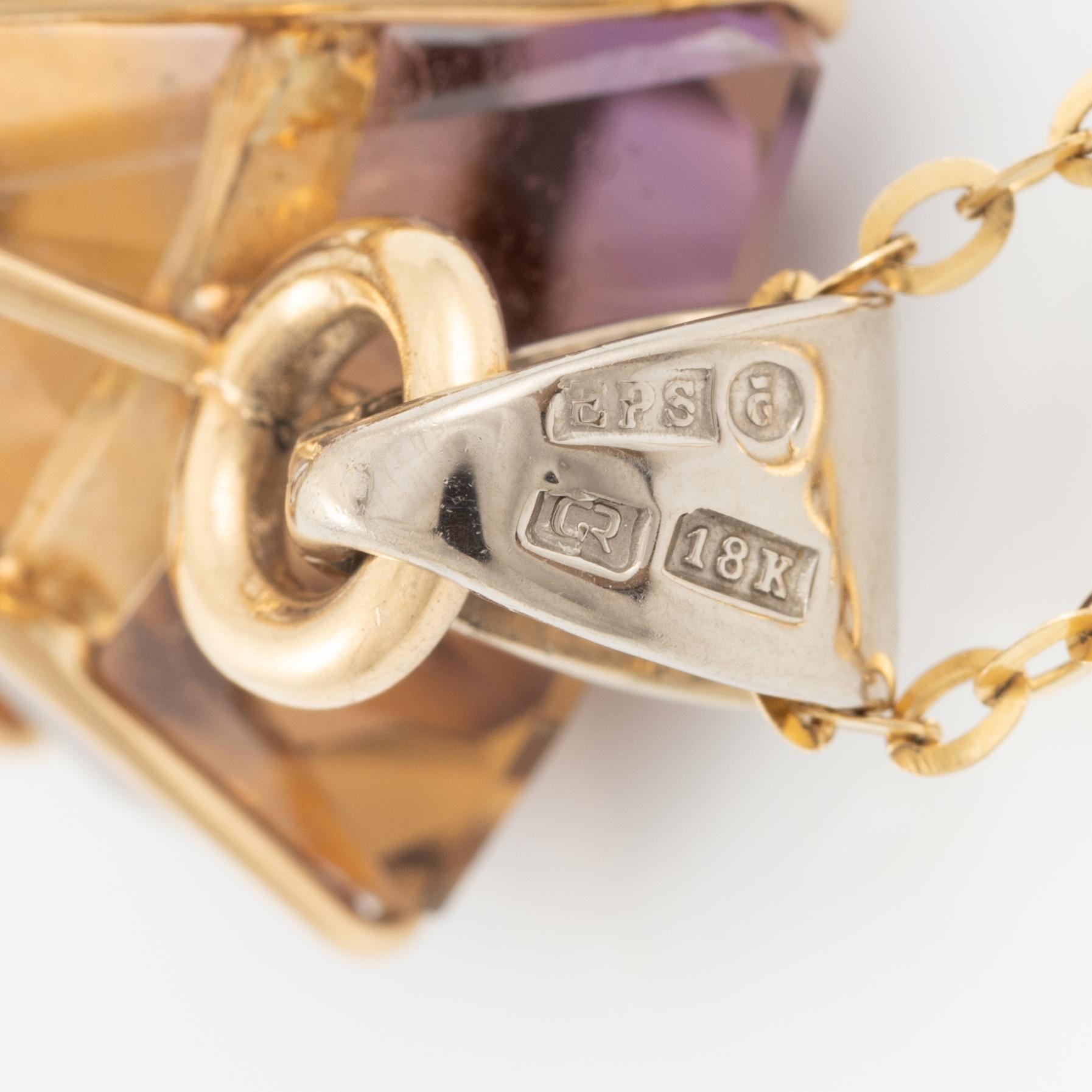 Collier 18K guld  och vitguld med ametrin och åttkantslipade diamanter.