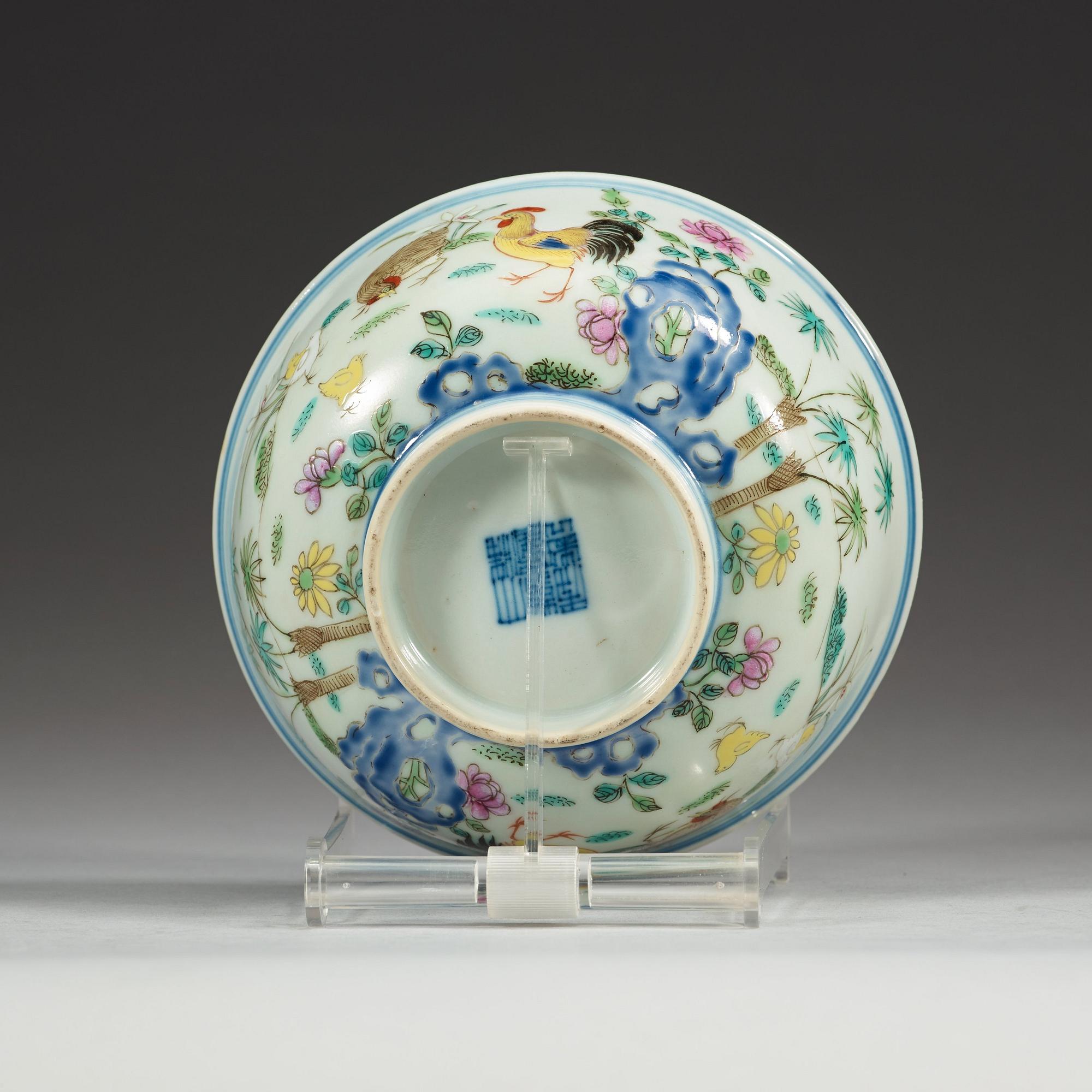 A 'famille rose' Chicken bowl, Qing dynasty (1644-1912), with Qianlong seal mark.