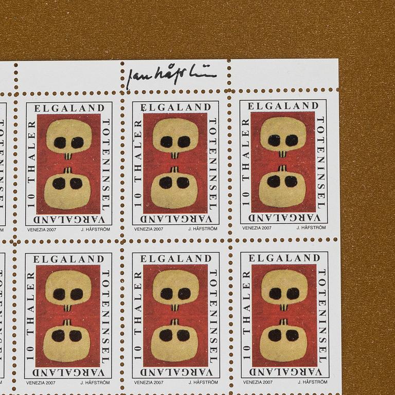 Jan Håfström, offset, frimärksark, signerat och numrerat 50/100.