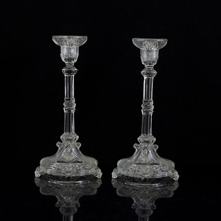 A pair of 18th century glass candlesticks.