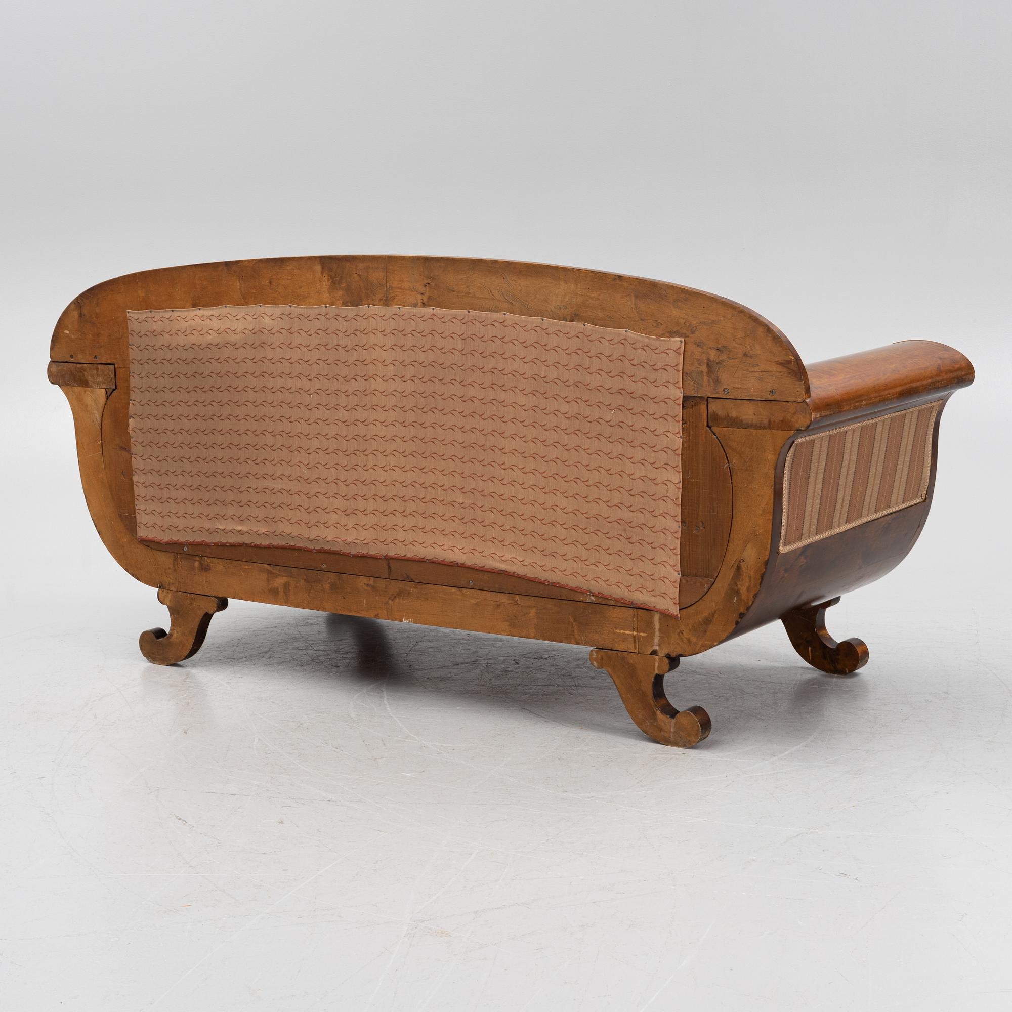 A stained birch wood veneered Karl Johan style sofa, early 20th Century.