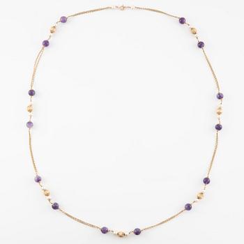Collier 14K guld med pärlor och ametister, Österrike, Wien.