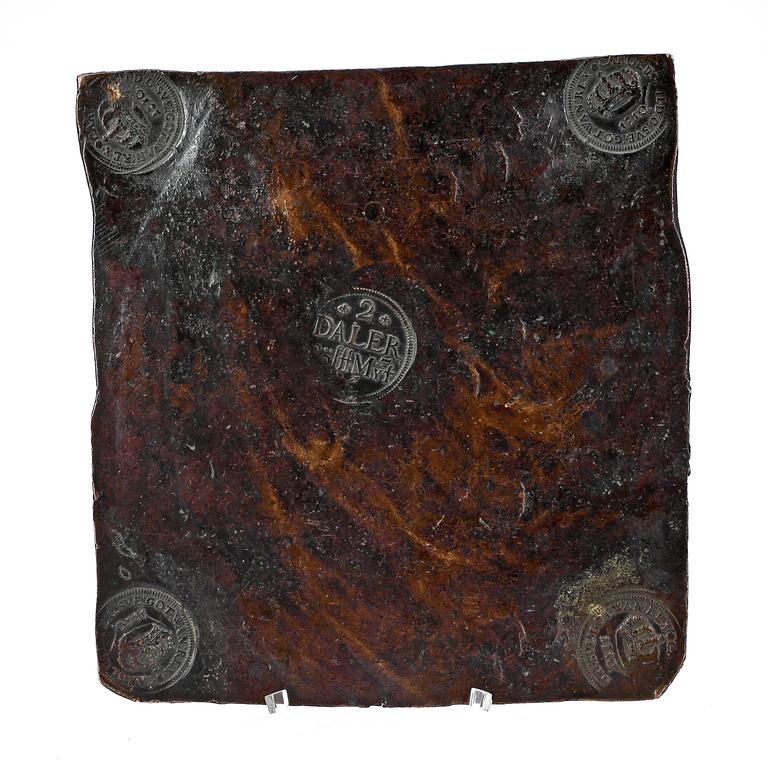 PLÅTMYNT, koppar, 2 daler silvermynt, Karl XII, 1710.