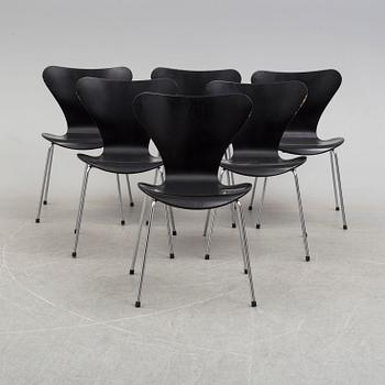 ARNE JACOBSEN, stolar, 6 st, "Sjuan", Fritz Hansen,