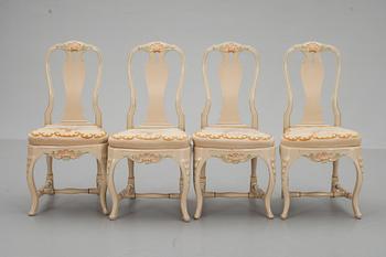 Four Swedish Rococo 18th century chairs.