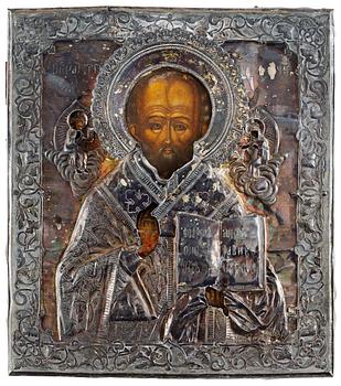 254. A 19th cent Russian parcel-gilt icon, S:t Petersburg 1860.