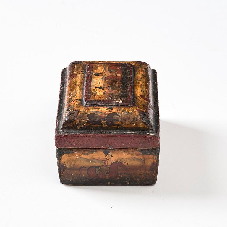 Qalamdan, lackerad papier maché, Persien, Qajardynastin, 1800-talets första hälft.