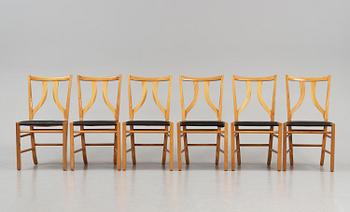 Josef Frank, a set of six dining chairs model "B 2027", Firma Svenskt Tenn, Sweden 1950s.