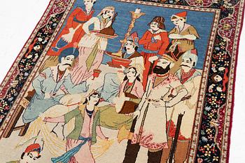 A semi-antique pictoral Kashan rug, part silk, c 204 x 128.