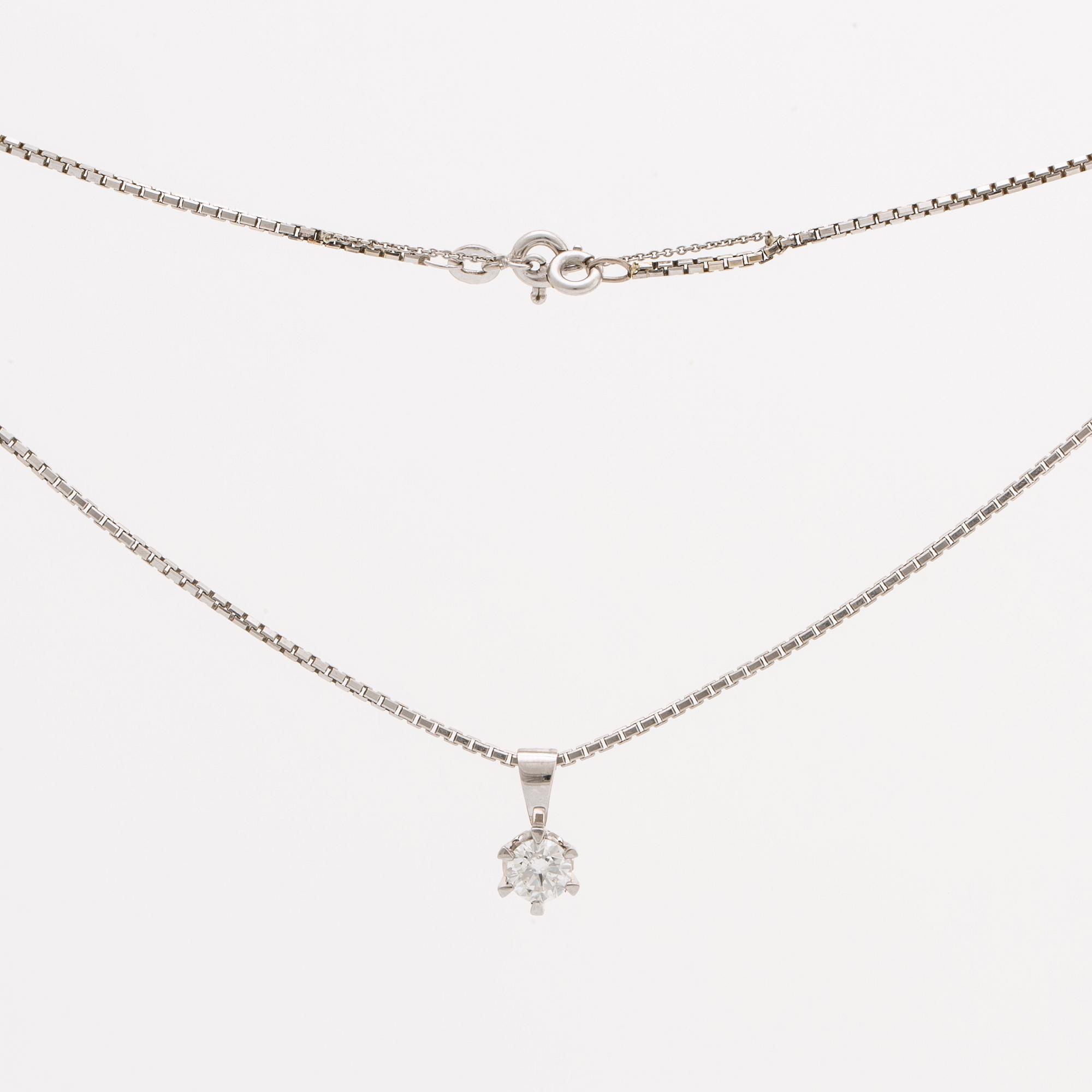 BRILJANTHÄNGE m KEDJA 18K vitguld 1 briljant 0, 77 ct TW SI, Stjärnringen certifikat 1997.