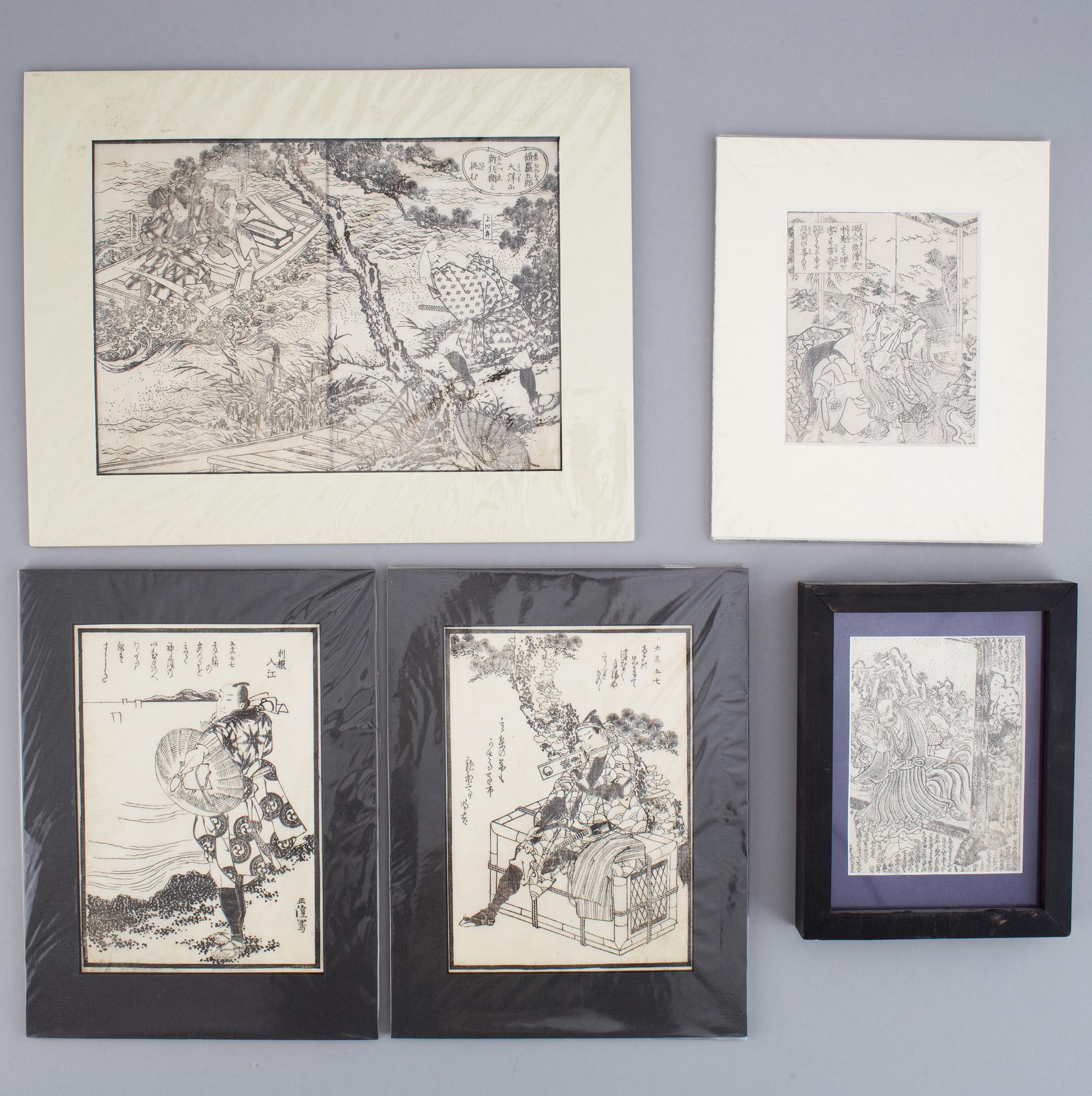 BLAD från ALBUM, 6 st, träsnitt. Japan, 1800-tal.