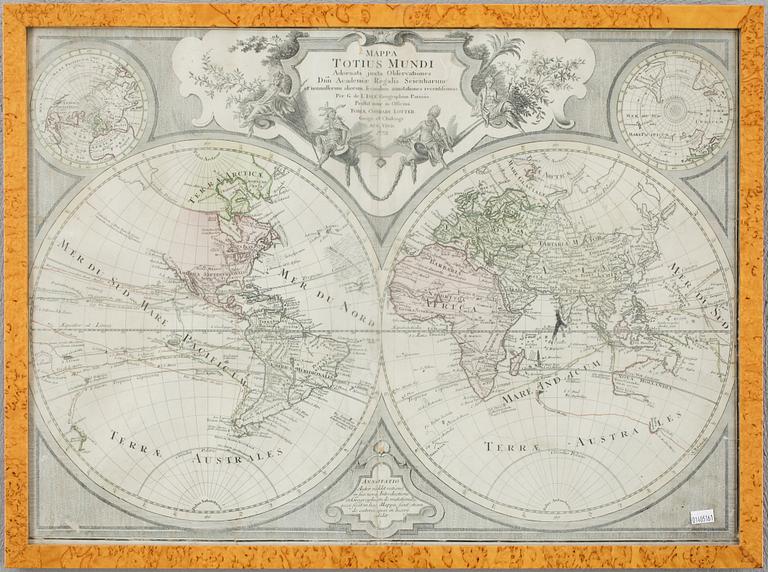 KARTA, "Mappa Totius Moudi", Tobias Conrad Lotter. 1700-talets slut.