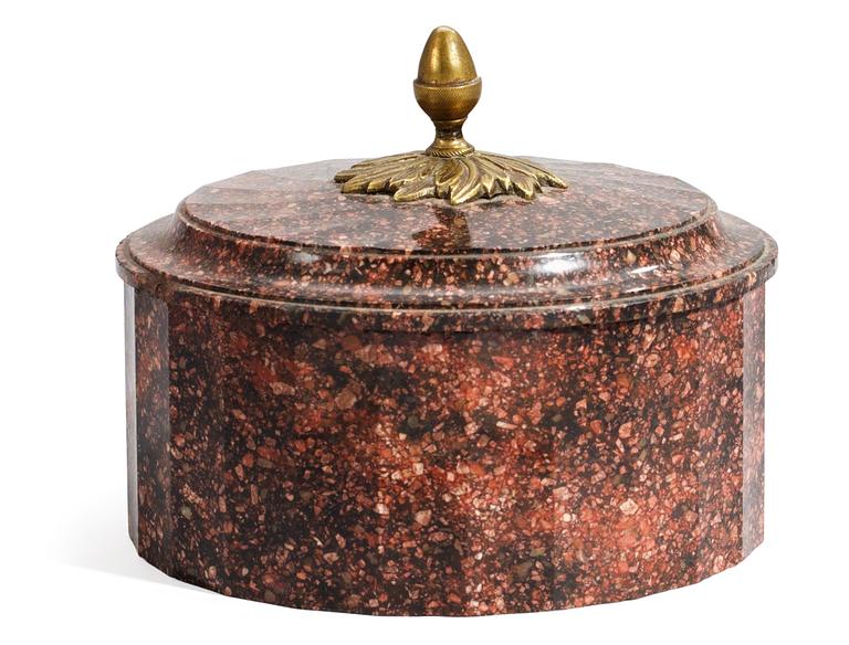 A Swedish Empire porphyry butter box.