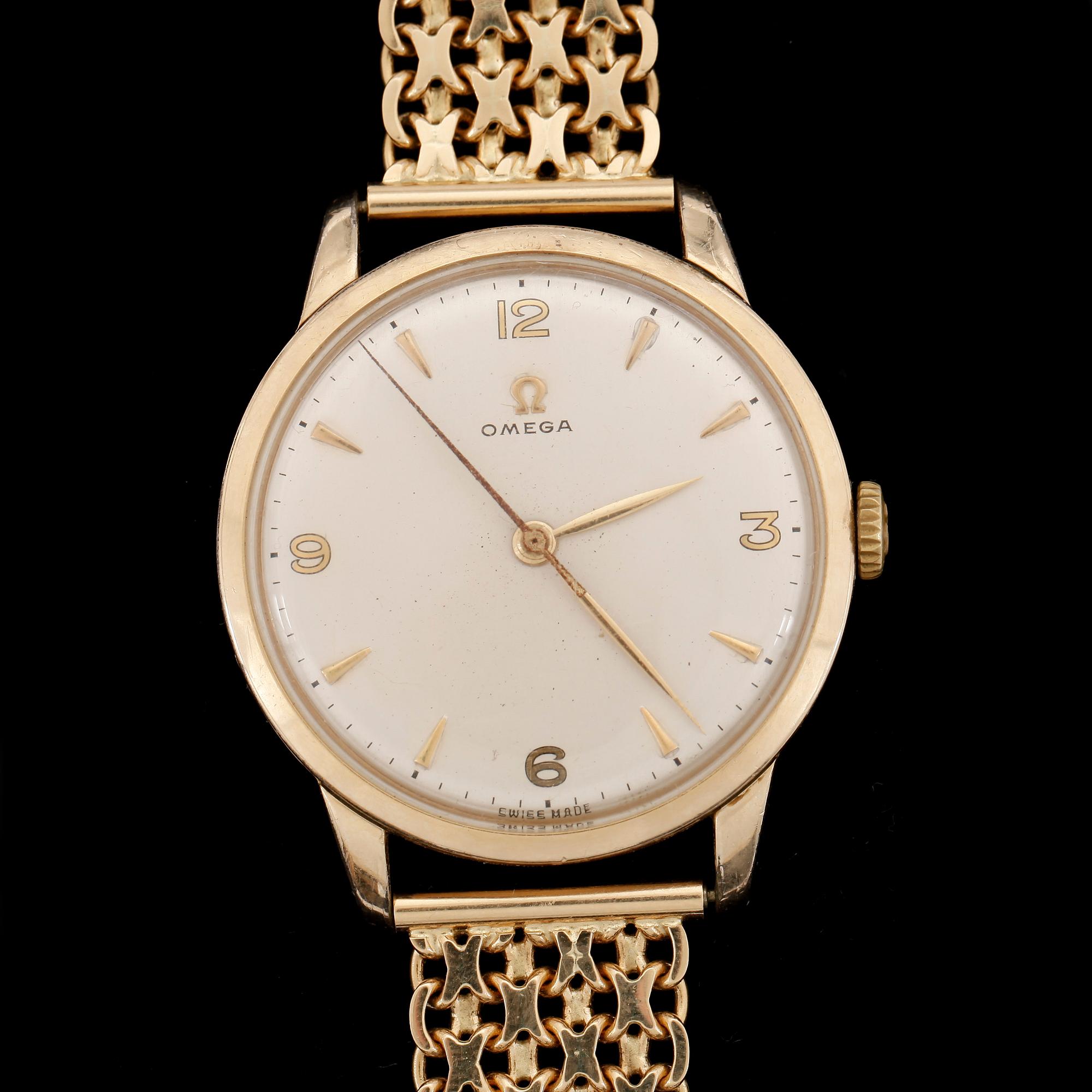 HERRARMBANDSUR, Omega, manuell, doublé, armlänk guld, 18 K, Jo´Ans.